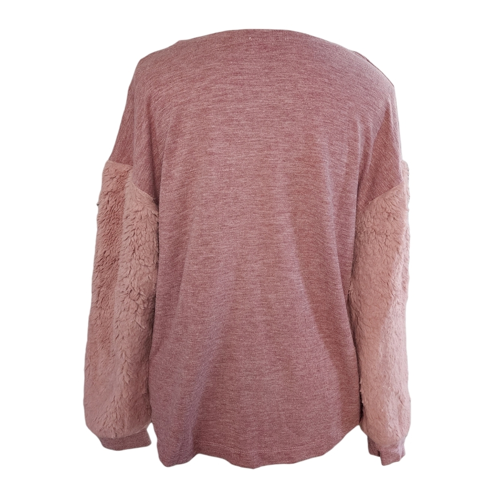 Mauve Fur Fleece Sleeve Sweater Long Sleeve Casual Women's - Picture 4 of 4